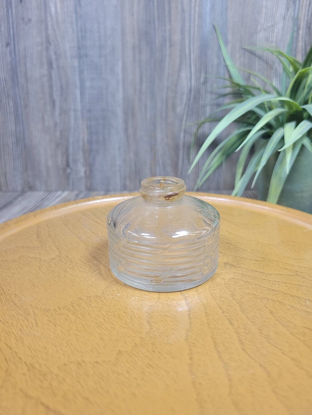 Vintage Small Clear Glass Inkwell Bottle, Round 2 Inch Ribbed Desk Decor